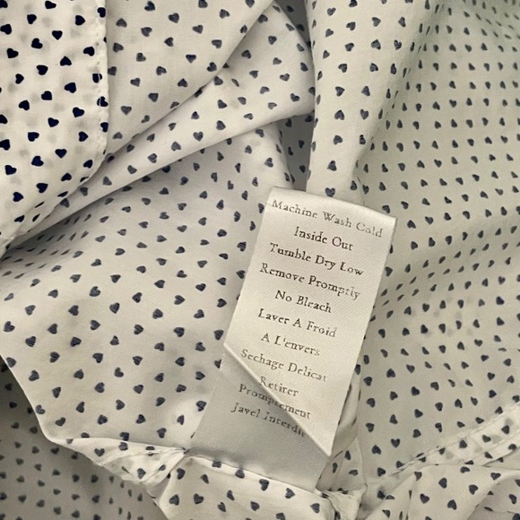 FRANK & EILEEN White Blue Heart Print Buttondown Shirt Top Academia Preppy Large